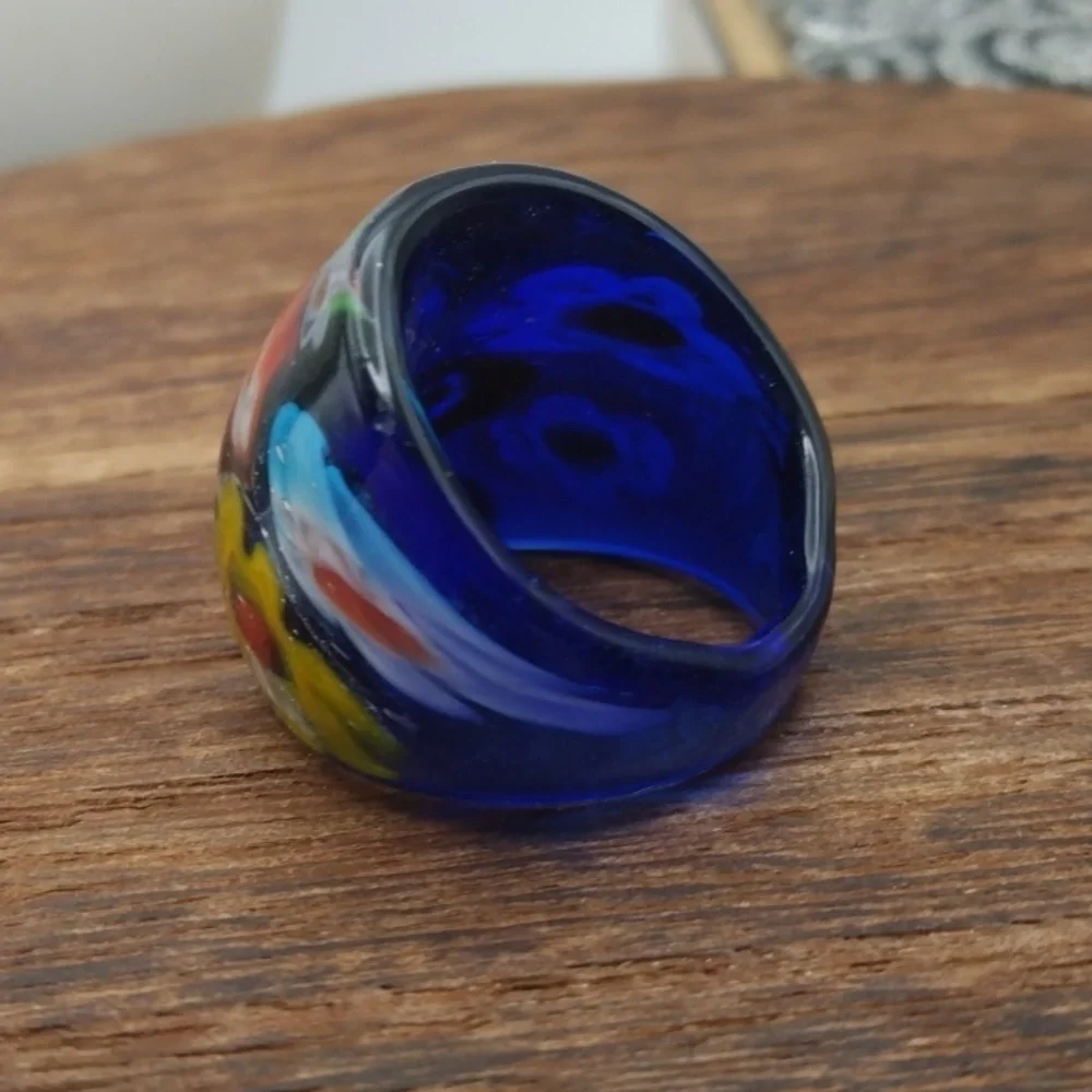 Tropical flower artisan‎ glass ring 6.5 R380